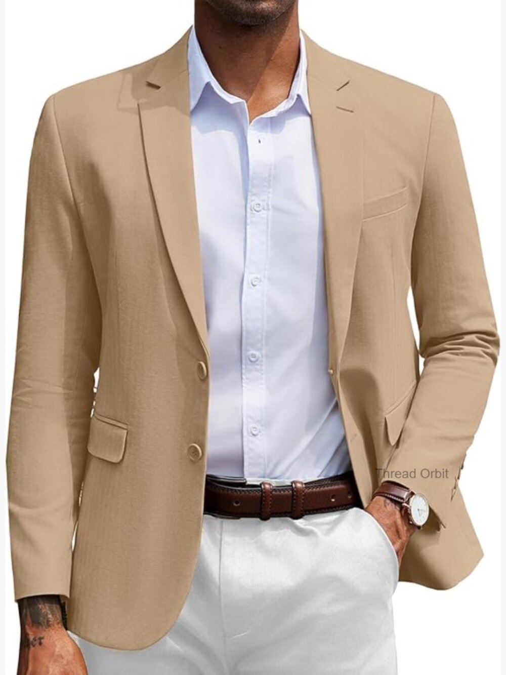 Men's Herringbone Blazer Slim Fit Cotton Sport Coat Two Button Casual Suit